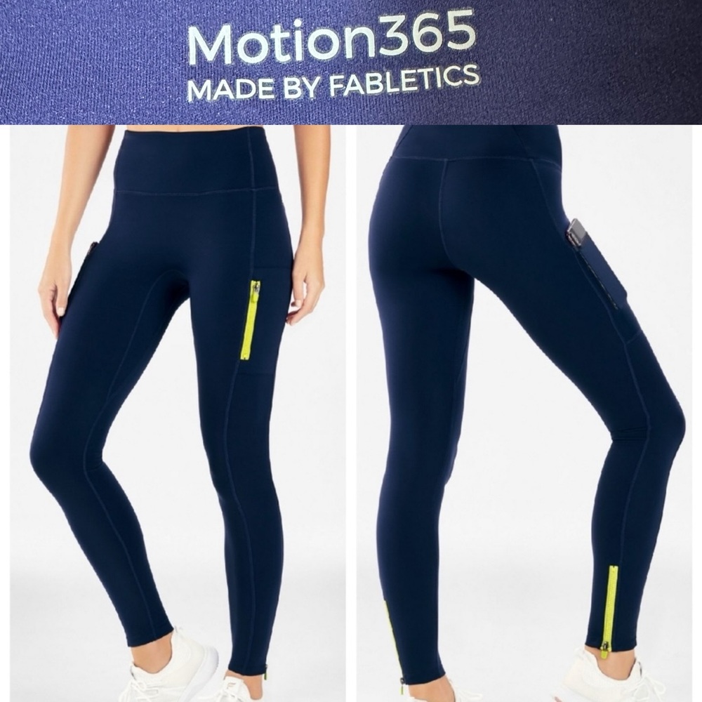 Fabletics NWT Anywhere Motion365+ High-Waisted Piped Legging Sz Large Navy